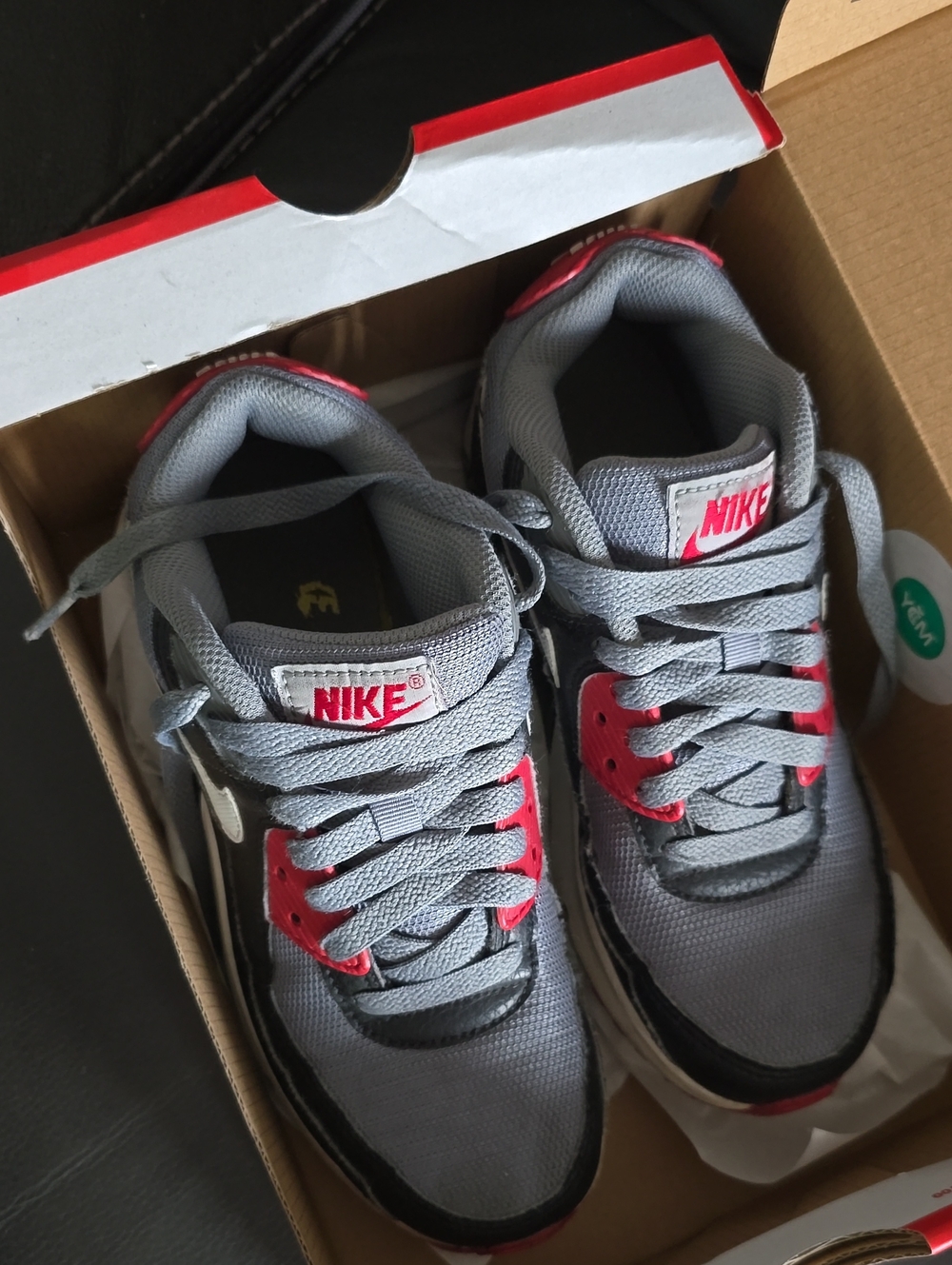 Nike Kids Air MAX 90GS Gray and Red Sneakers